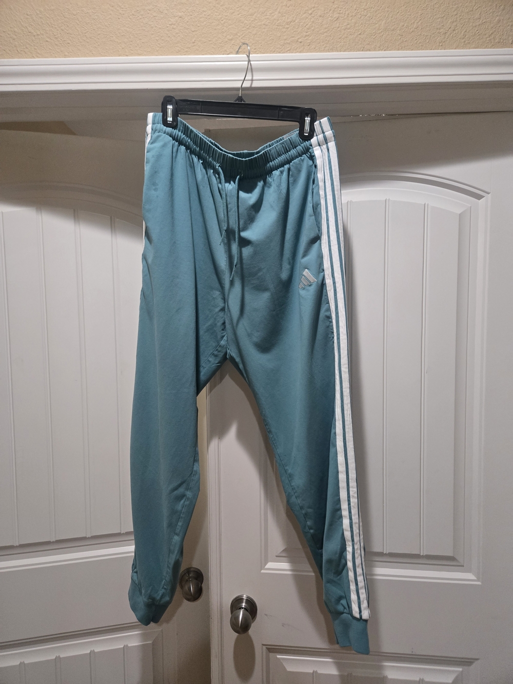 Adidas Women's Teal Track Pants with White Stripes Size XL